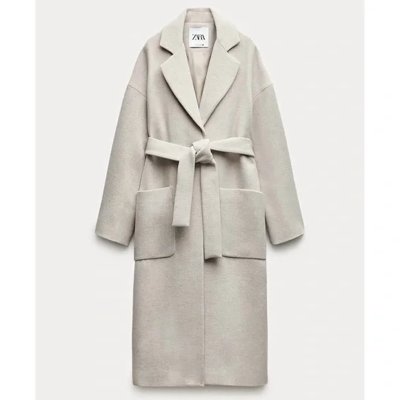 Zara wool blend belted wrap coat cream - Picture 13 of 13